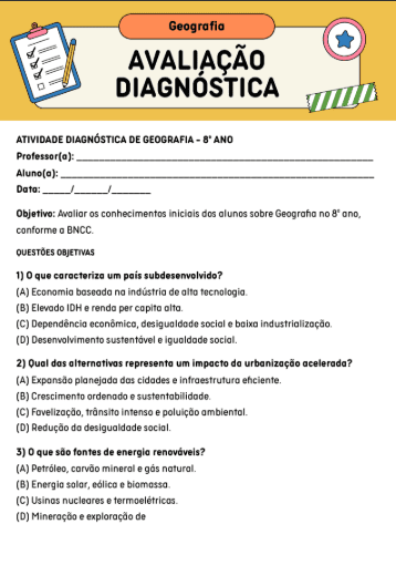 Avaliações Diagnósticas Geografia - Ensino Fundamental II e Ensino Médio. - Imagem 9