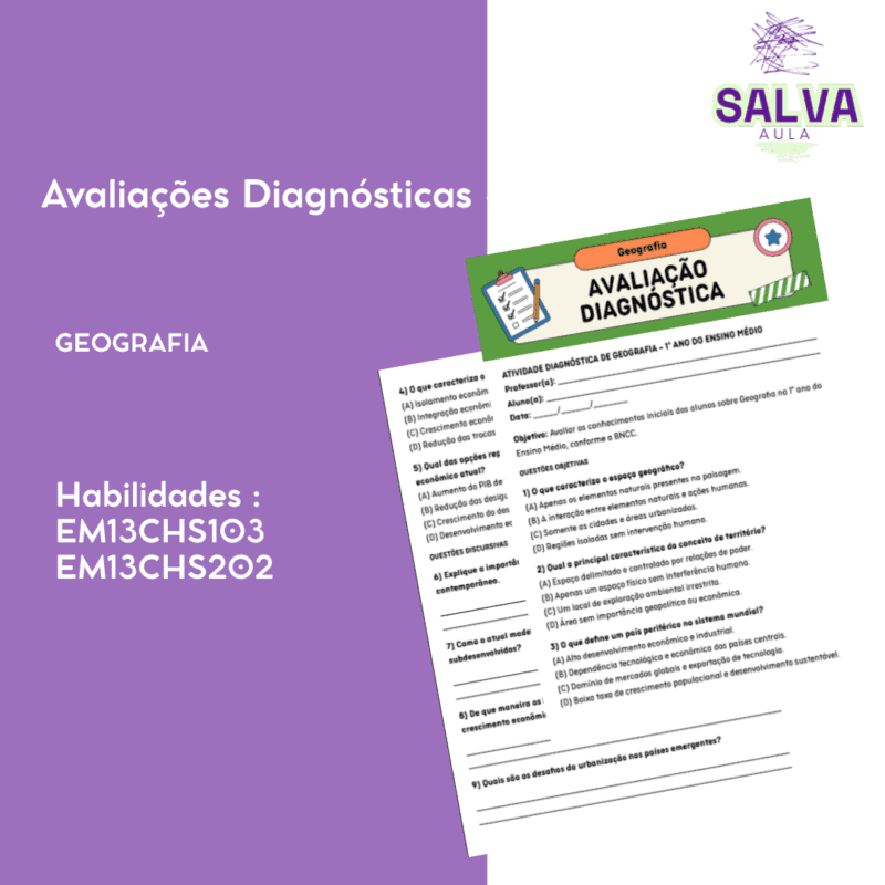 Avaliações Diagnósticas Geografia - Ensino Fundamental II e Ensino Médio.