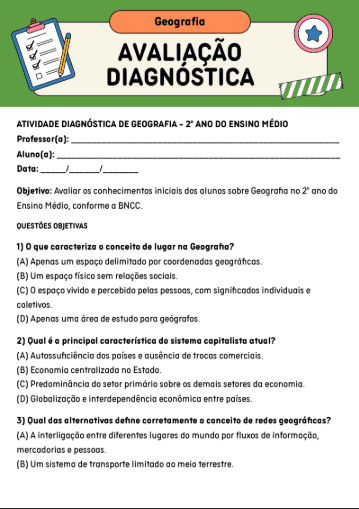 Avaliações Diagnósticas Geografia - Ensino Fundamental II e Ensino Médio. - Imagem 5